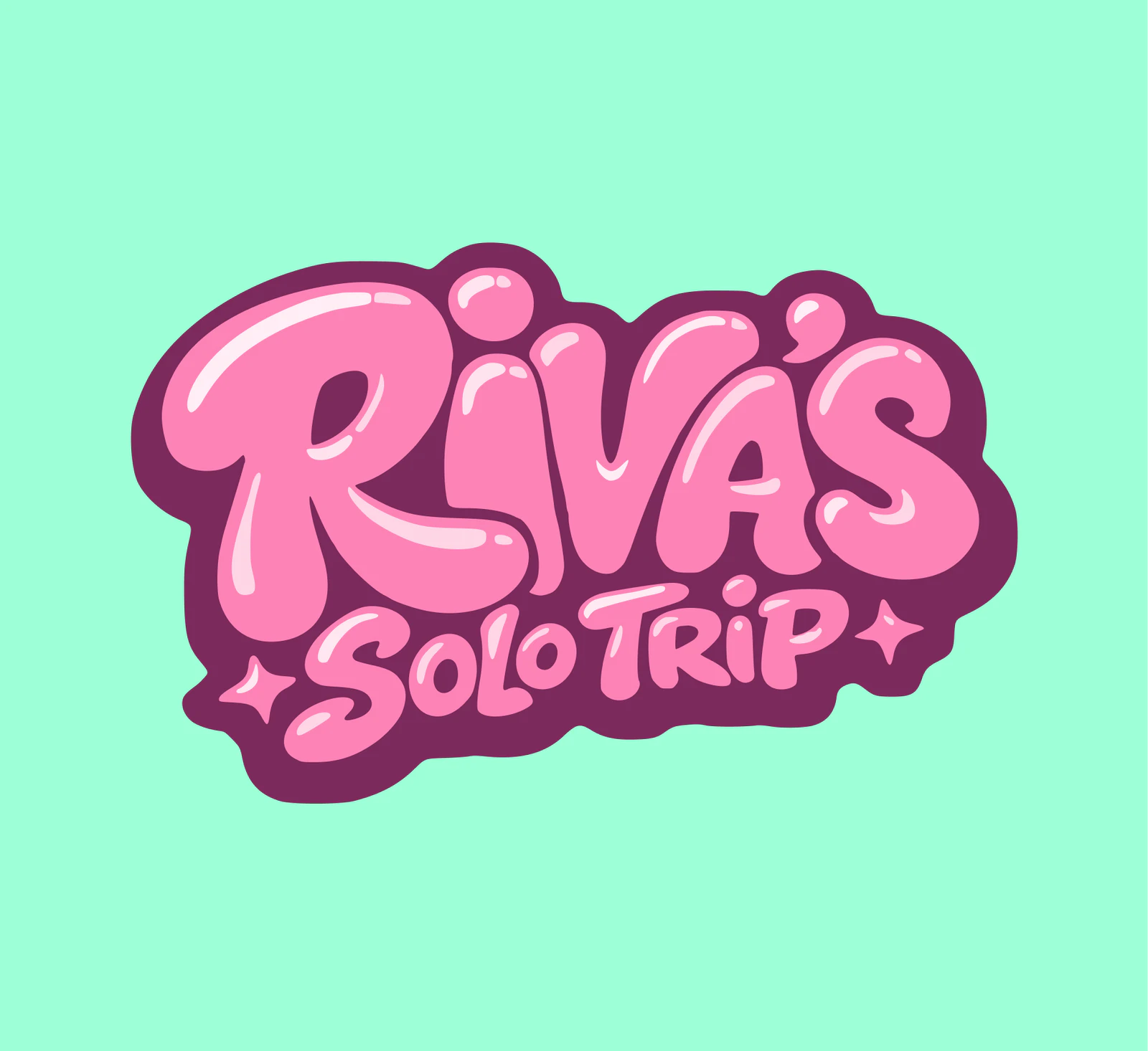 Riva’s Solo Trip custom pink and plum logo on its mint background.