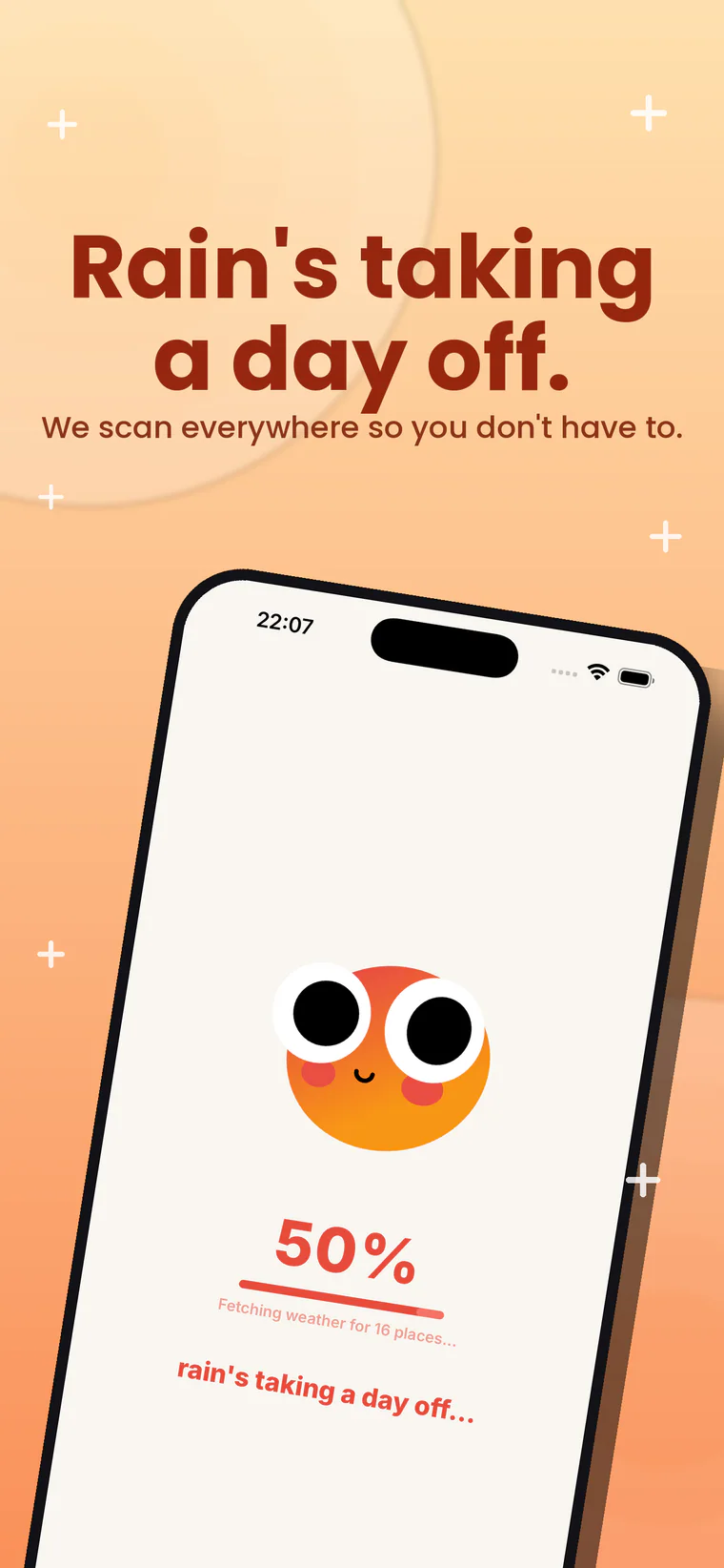 Where Sun App Store mockup showing the animated weather-fetching state.